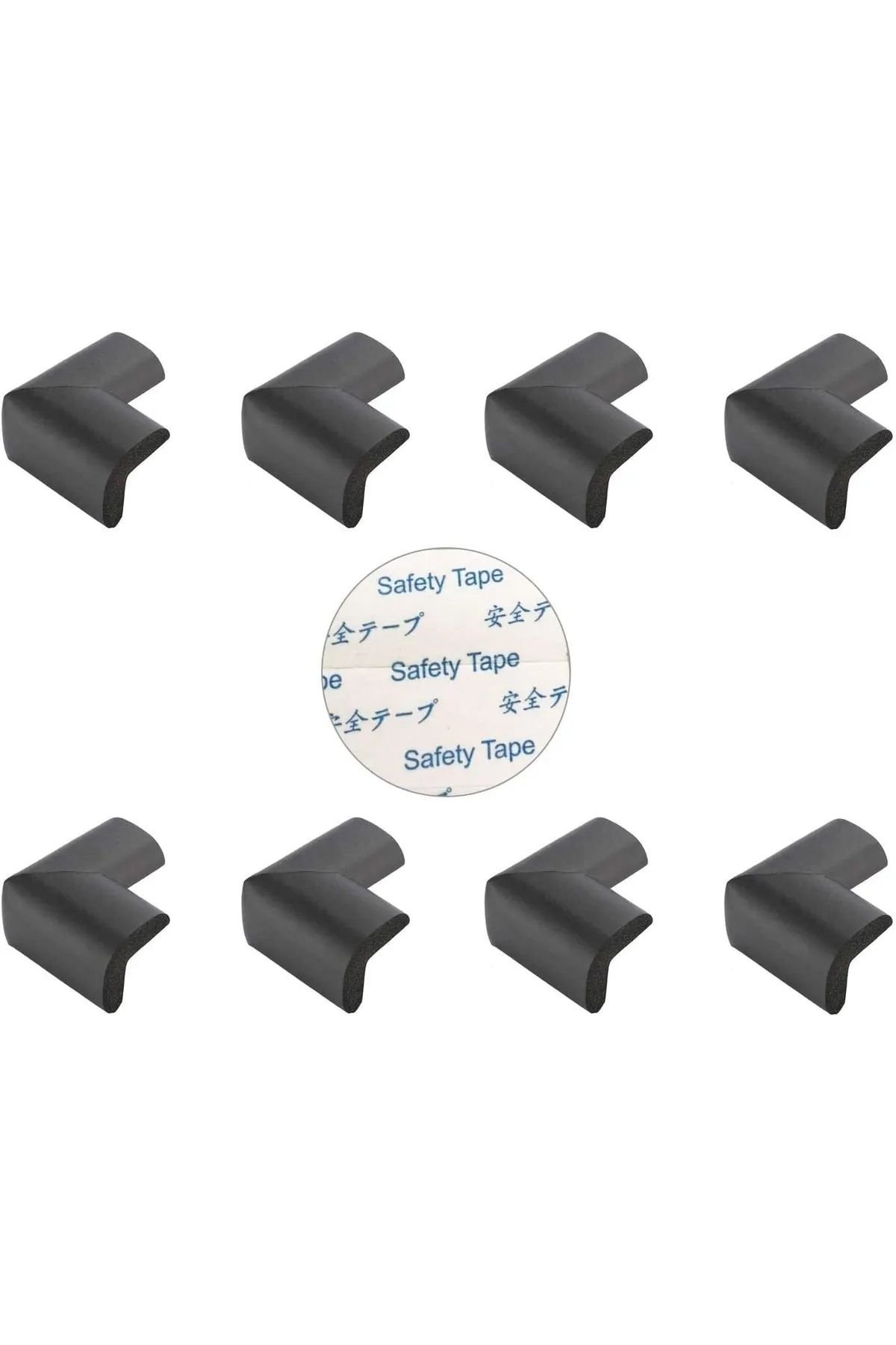 8 Adet Siyah Renk Ev Çocuk Bebek Koruma Kauçuk Masa, Sehpa Köşe Koruyucu ( 3M Marka Bant Hediyeli )