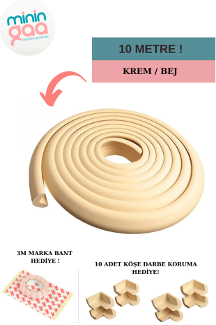 10'lu Köşe Koruyucu Yastık ve 10 Metre Koruyucu Sarmal Şerit Koruma Çocuk Bebek Güvenlik Emniyet Set