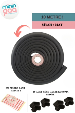 10 Metre Siyah Koruyucu Sarmal Şerit Koruma 10'lu Köşe Koruyucu Yastık ve  Çocuk Bebek Güvenlik Emniyet Set