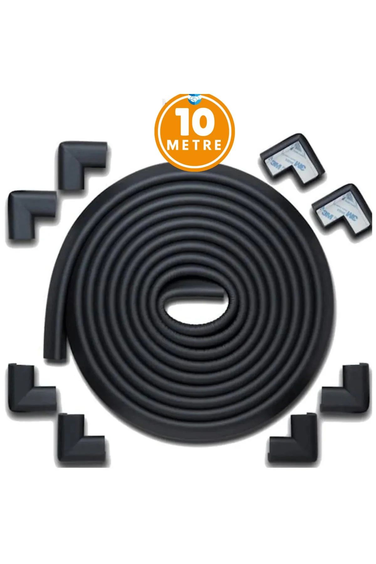 10 Metre Siyah Koruyucu Sarmal Şerit Koruma 10'lu Köşe Koruyucu Yastık ve  Çocuk Bebek Güvenlik Emniyet Set