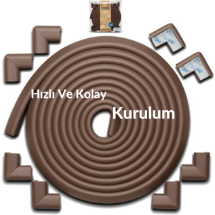 10 Metre Mürdüm - Kahverengi Koruyucu Sarmal Şerit Koruma 10'lu Köşe Koruyucu Yastık ve  Çocuk Bebek Güvenlik Emniyet Setİ