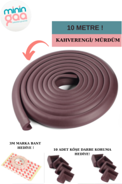 10 Metre Mürdüm - Kahverengi Koruyucu Sarmal Şerit Koruma 10'lu Köşe Koruyucu Yastık ve  Çocuk Bebek Güvenlik Emniyet Setİ