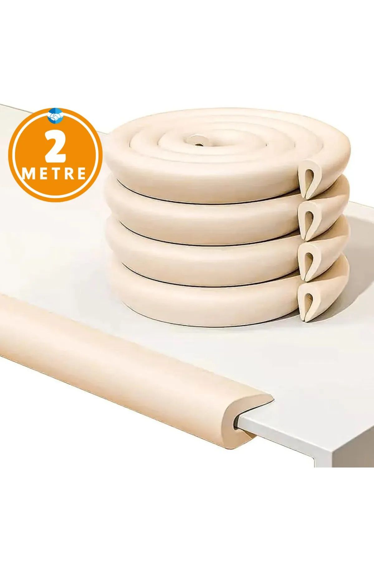 Krem Renk Kalın Kauçuk Kenar Koruma  2 Mt Bebek Çocuk Masa Sehpa Kenar ve  Darbe Koruma Güvenlik