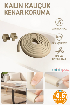 A Kalite 4,6 m + 4’lü Esnek Kauçuk Köşe ve Kenar Koruyucu – 3M Bantlı Darbe Emici Set