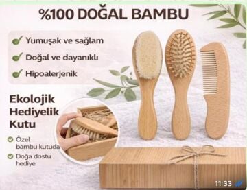 Keçi Kıllı Bebek Fırça Ve Tarağı 3'lü Set Doğal Keçi Kıllı Fırça, Ahşap Masaj Tarağı Ve Tarak