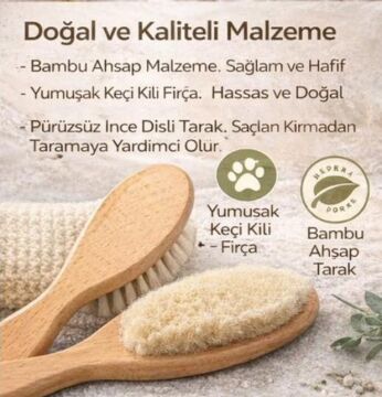 Keçi Kıllı Bebek Fırça Ve Tarağı 3'lü Set Doğal Keçi Kıllı Fırça, Ahşap Masaj Tarağı Ve Tarak