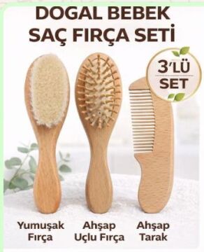 Keçi Kıllı Bebek Fırça Ve Tarağı 3'lü Set Doğal Keçi Kıllı Fırça, Ahşap Masaj Tarağı Ve Tarak