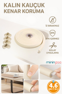 A Kalite 4,6 m + 4’lü Esnek Kauçuk Köşe ve Kenar Koruyucu – 3M Bantlı Darbe Emici Set
