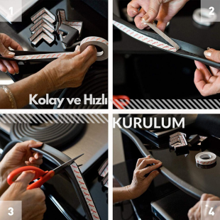 A Kalite 2 m + 4’lü Esnek Kauçuk Köşe ve Kenar Koruyucu – 3M Bantlı Darbe Emici Set