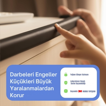 A Kalite 2 m + 4’lü Esnek Kauçuk Köşe ve Kenar Koruyucu – 3M Bantlı Darbe Emici Set