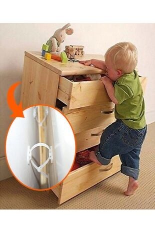 2’li Bebek & Çocuk Mobilya Sabitleyici – Dolap ve Sehpa Devrilme Önleyici Kayış Seti (ABS + Naylon + Çelik)