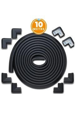 10 Metre Siyah Koruyucu Sarmal Şerit Koruma 10'lu Köşe Koruyucu Yastık ve  Çocuk Bebek Güvenlik Emniyet Set