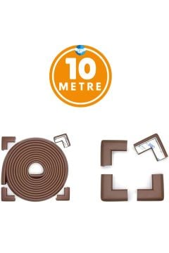 10 Metre Mürdüm - Kahverengi Koruyucu Sarmal Şerit Koruma 10'lu Köşe Koruyucu Yastık ve  Çocuk Bebek Güvenlik Emniyet Setİ