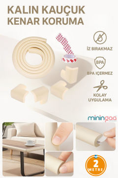 3M Bantlı 2 m + 4’lü Krem Kauçuk Kenar Koruyucu Seti – Esnek & Yumuşak Güvenlik Şeridi