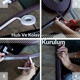 3M Bantlı 2 m + 4’lü Mürdüm Kauçuk Kenar Koruyucu Seti – Esnek & Yumuşak Güvenlik Şeridi