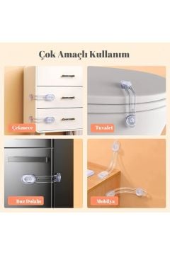 2 Adet İz Bırakmaz Bebek Güvenlik Dolap Çekmece Kilit Bebek Emniyet Kilidi Çok Amaçlı Kilit Bebek